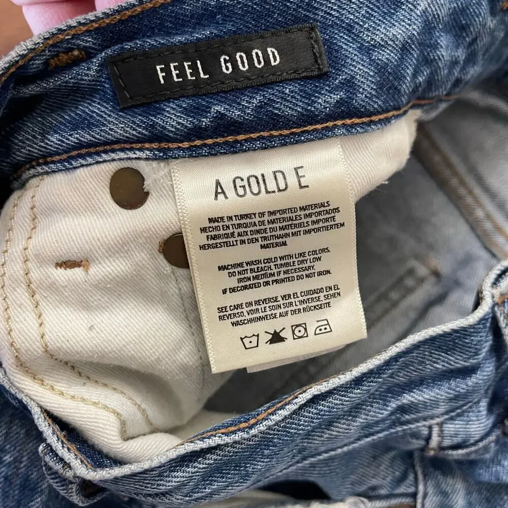 AGOLDE Revolve High Rise Crop Straight Jeans Button Fly Distressed Casual Sz 24